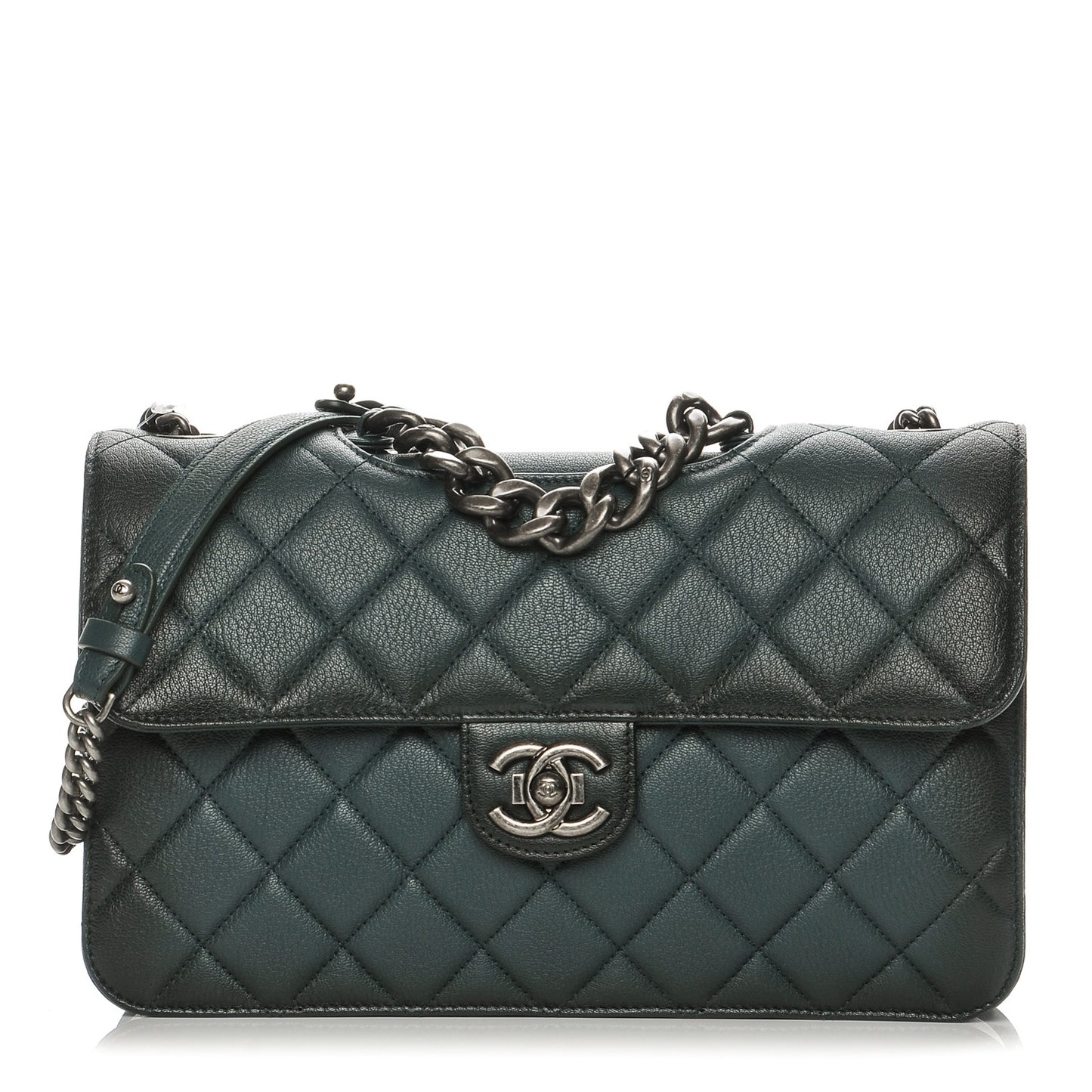 Faded Goatskin Quilted Large Perfect Edge Flap Green