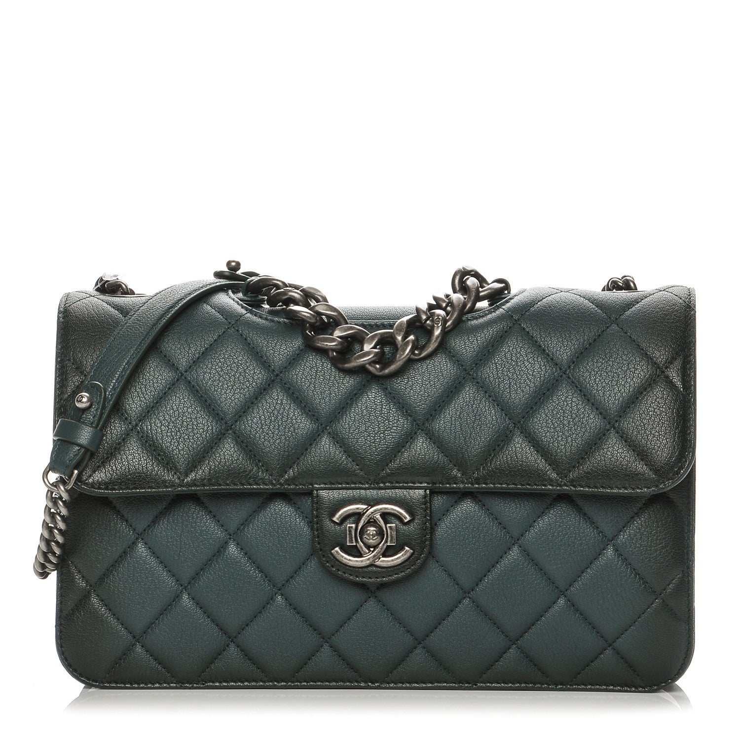 Chanel Faded Goatskin Quilted Large Perfect Edge Flap Green 1 of 8