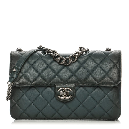 Chanel Faded Goatskin Quilted Large Perfect Edge Flap Green 1 of 8