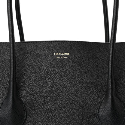 Salvatore Ferragamo Hammered Calfskin XL East West Tote Bag Black 9 of 11