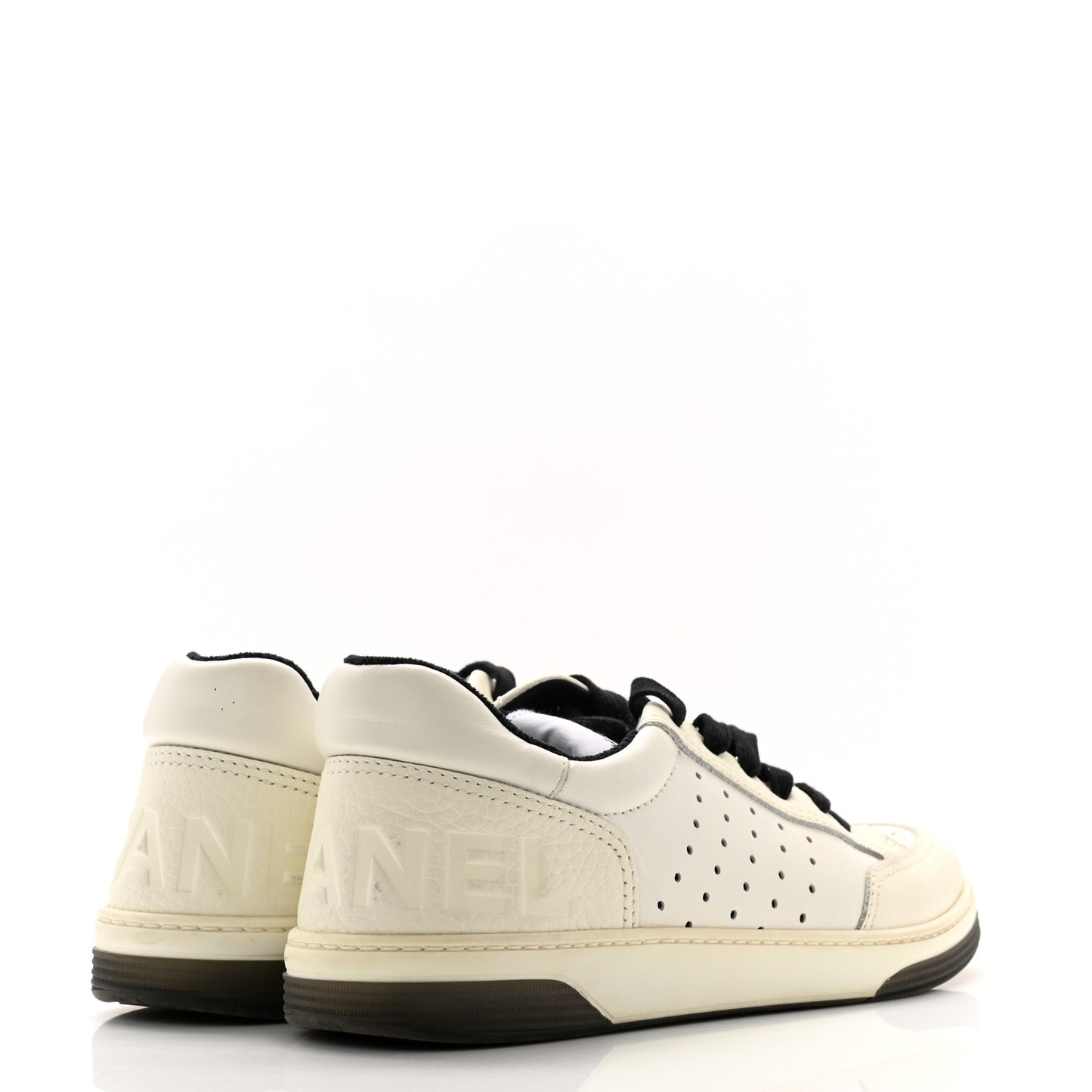 Grained Calfskin Fabric Womens Logo Sneakers 39.5 White Black