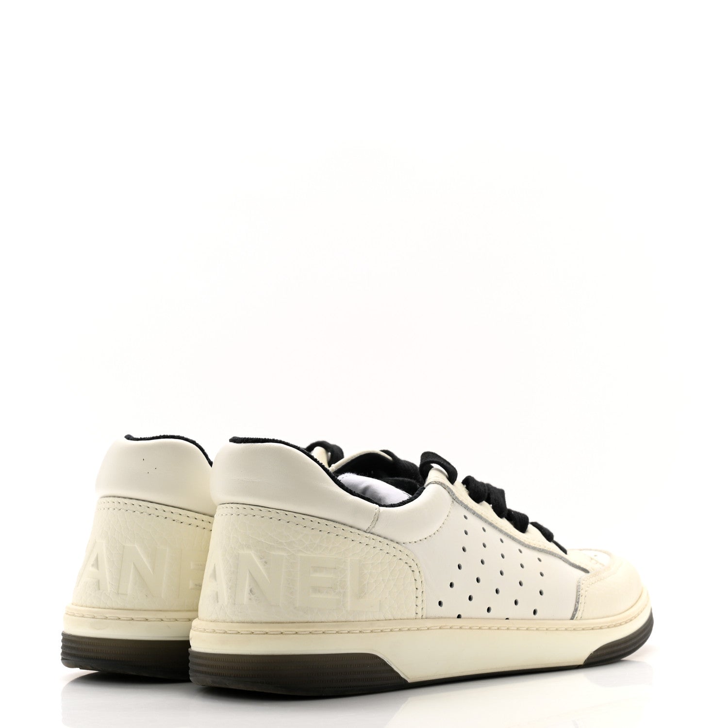 Chanel Grained Calfskin Fabric Womens Logo Sneakers 39.5 White Black 4 of 11