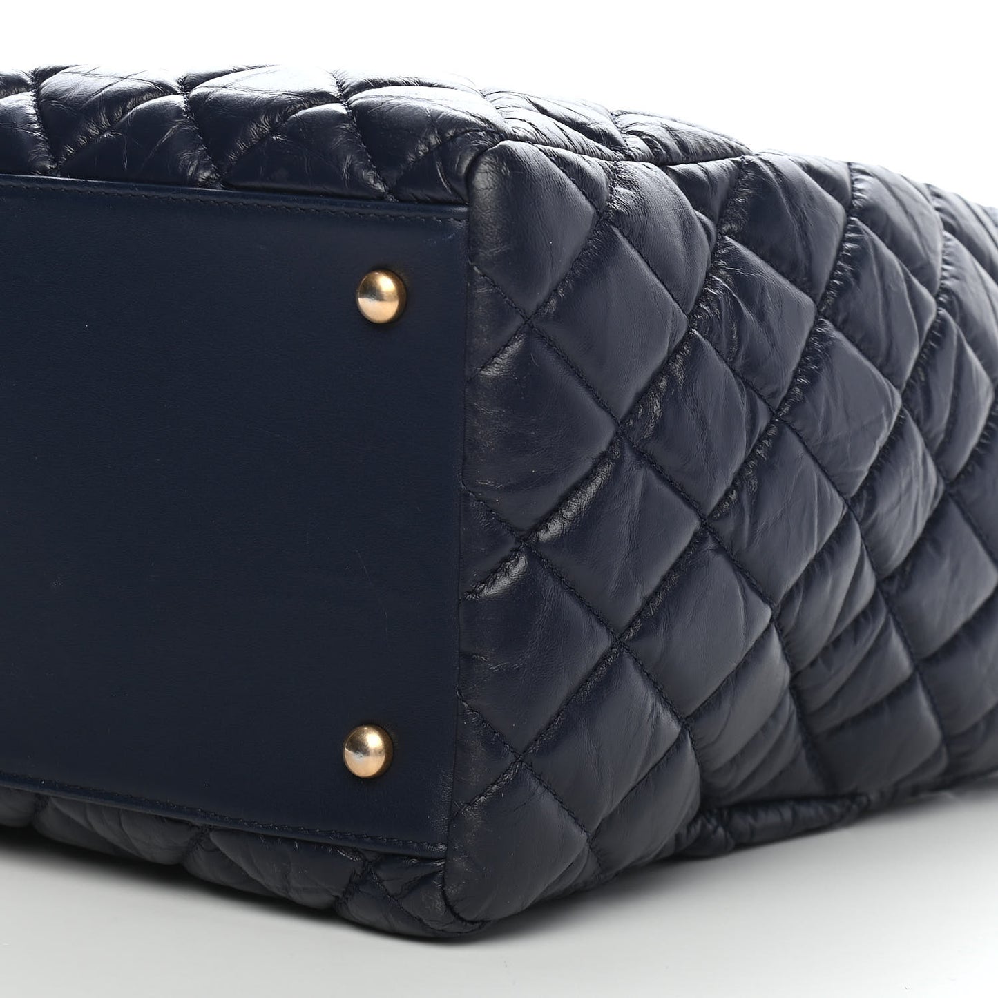 Aged Calfskin Quilted Large Coco Handle Shopping Tote Navy