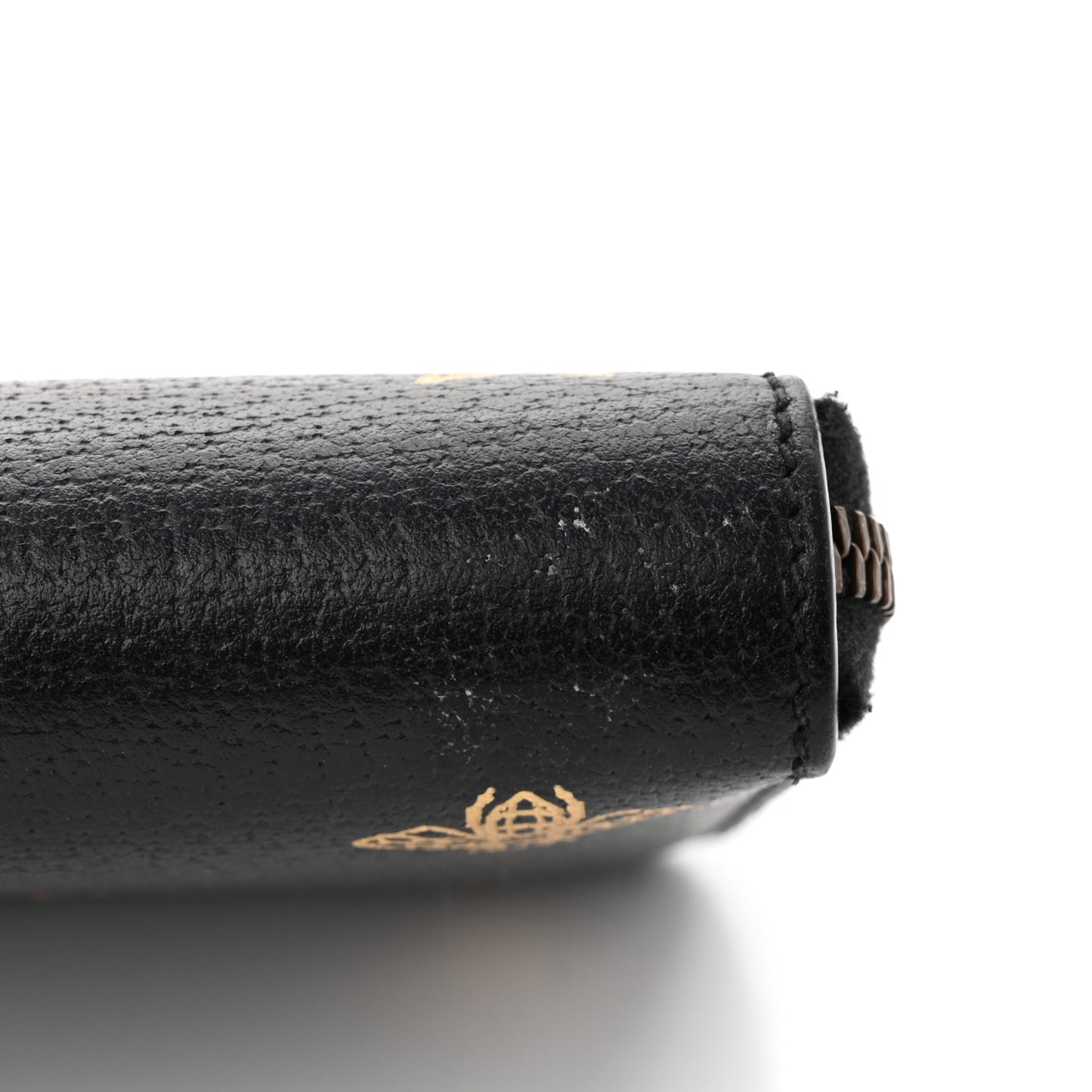 Dollar Calfskin Bee Star Zip Around Wallet Black