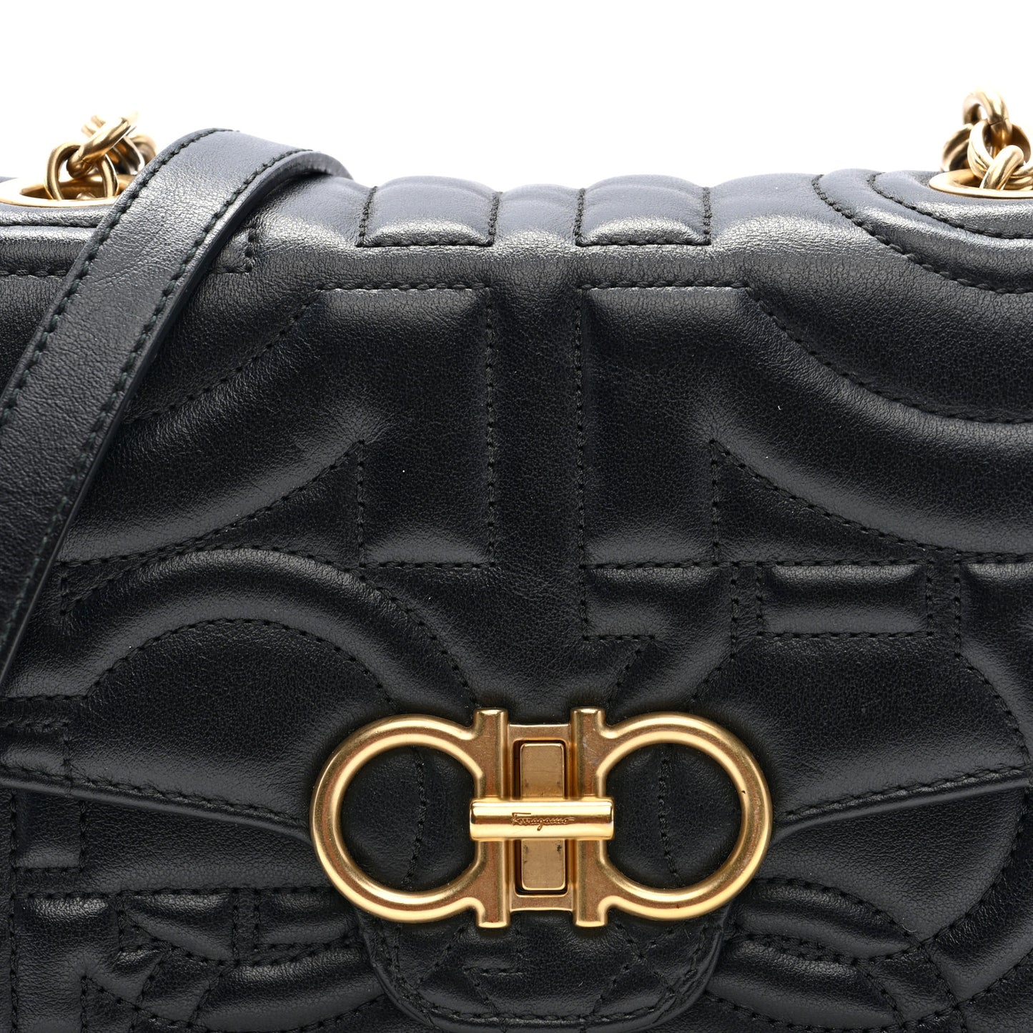 Calfskin Quilted Gancini Mini Crossbody Flap Bag Black