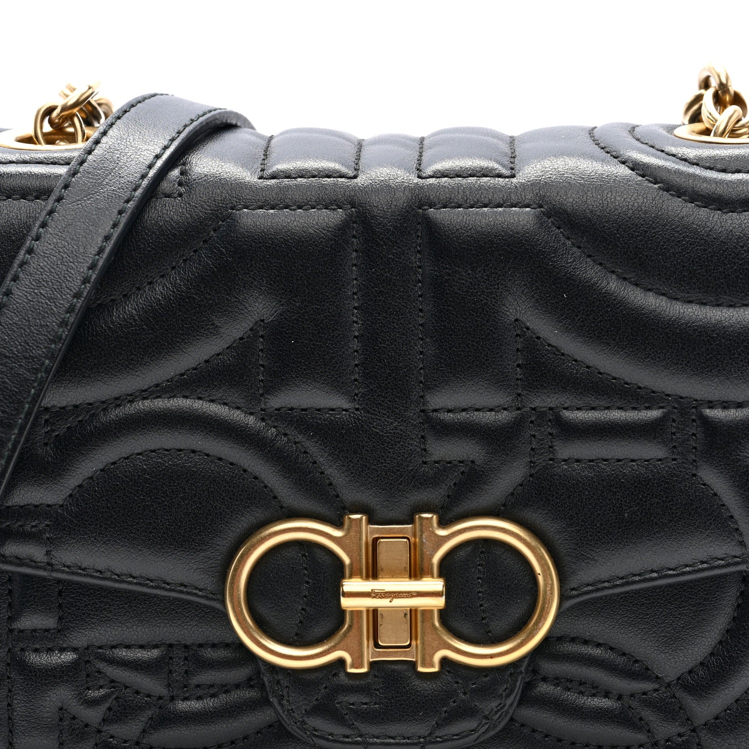Salvatore Ferragamo Calfskin Quilted Gancini Mini Crossbody Flap Bag Black 7 of 9
