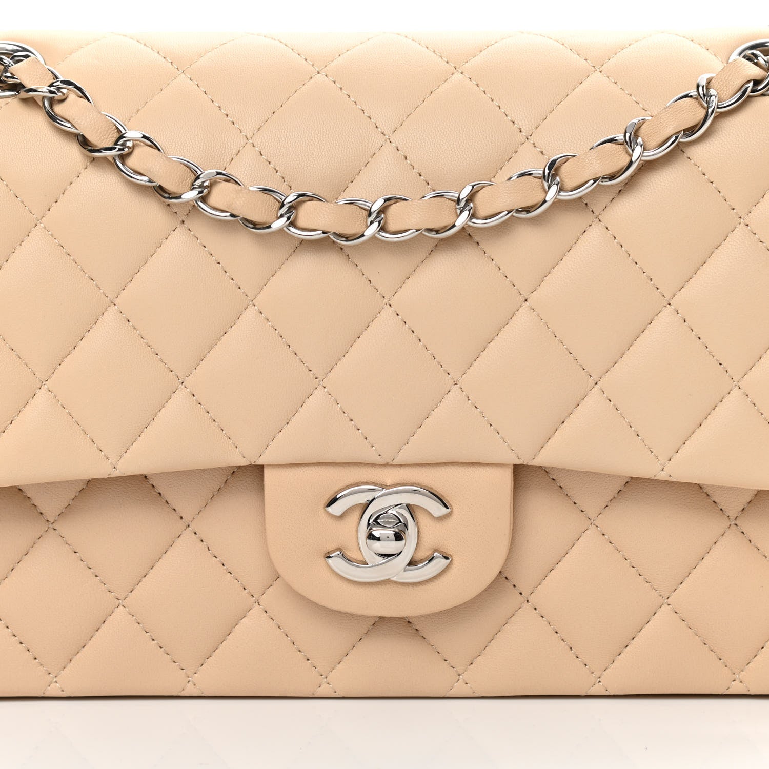 Chanel Lambskin Quilted Medium Double Flap Beige 7 of 15