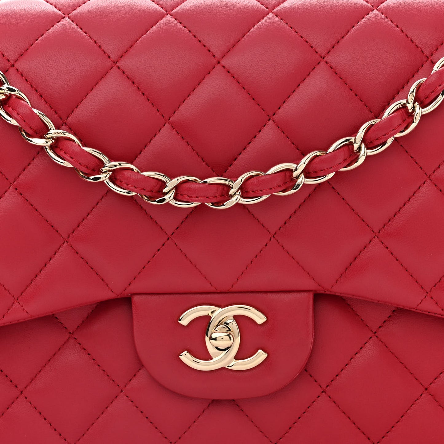 Lambskin Quilted Jumbo Double Flap Red