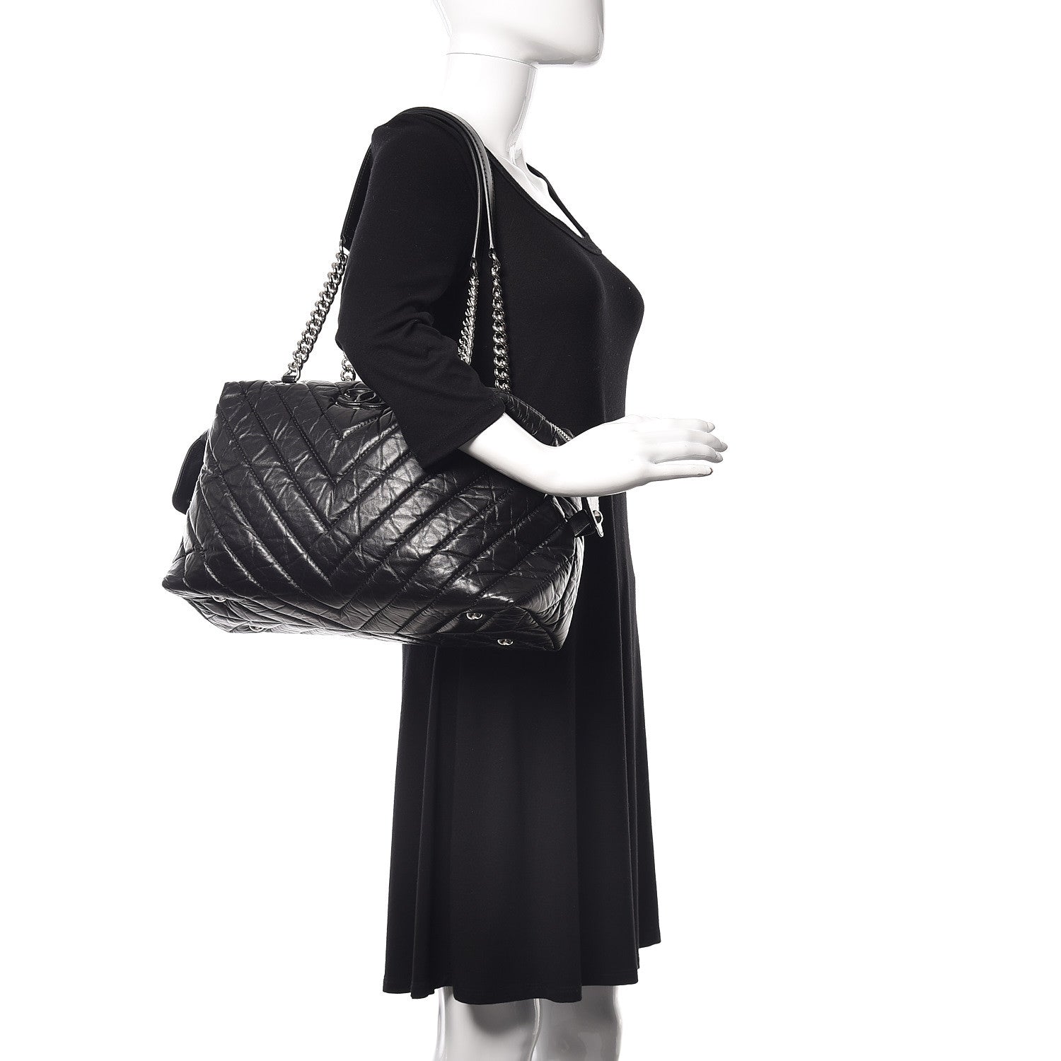Chanel Aged Calfskin Chevron Quilted Bowling Bag Black 2 of 11