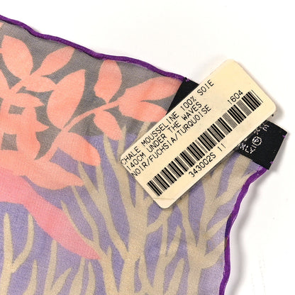 Hermes Silk Mousseline Under The Waves Shawl 140 Black Fuchsia Turquoise 5 of 5
