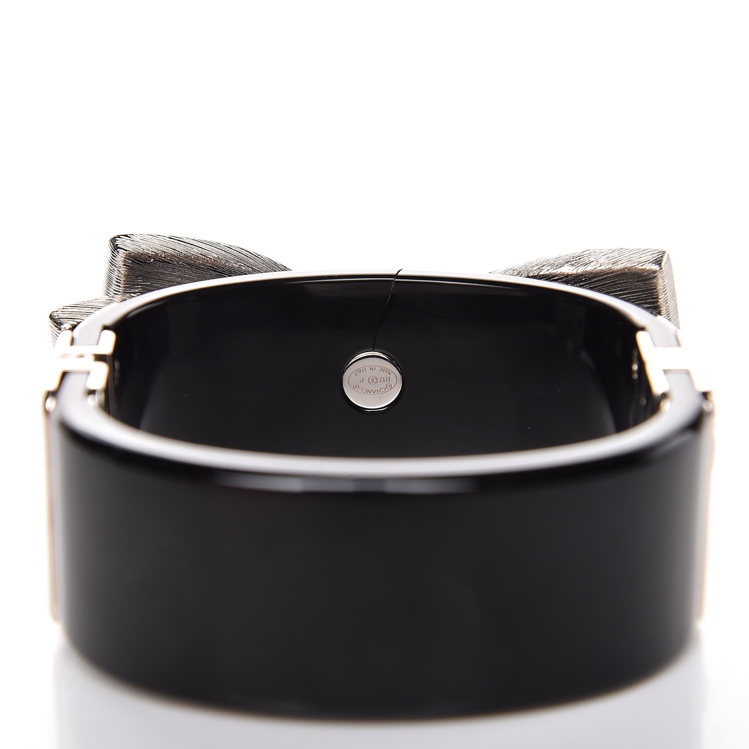 Chanel Resin Crystal CC Bow Cuff Bracelet Black Silver 3 of 7