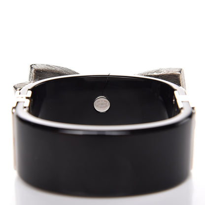 Chanel Resin Crystal CC Bow Cuff Bracelet Black Silver 3 of 7