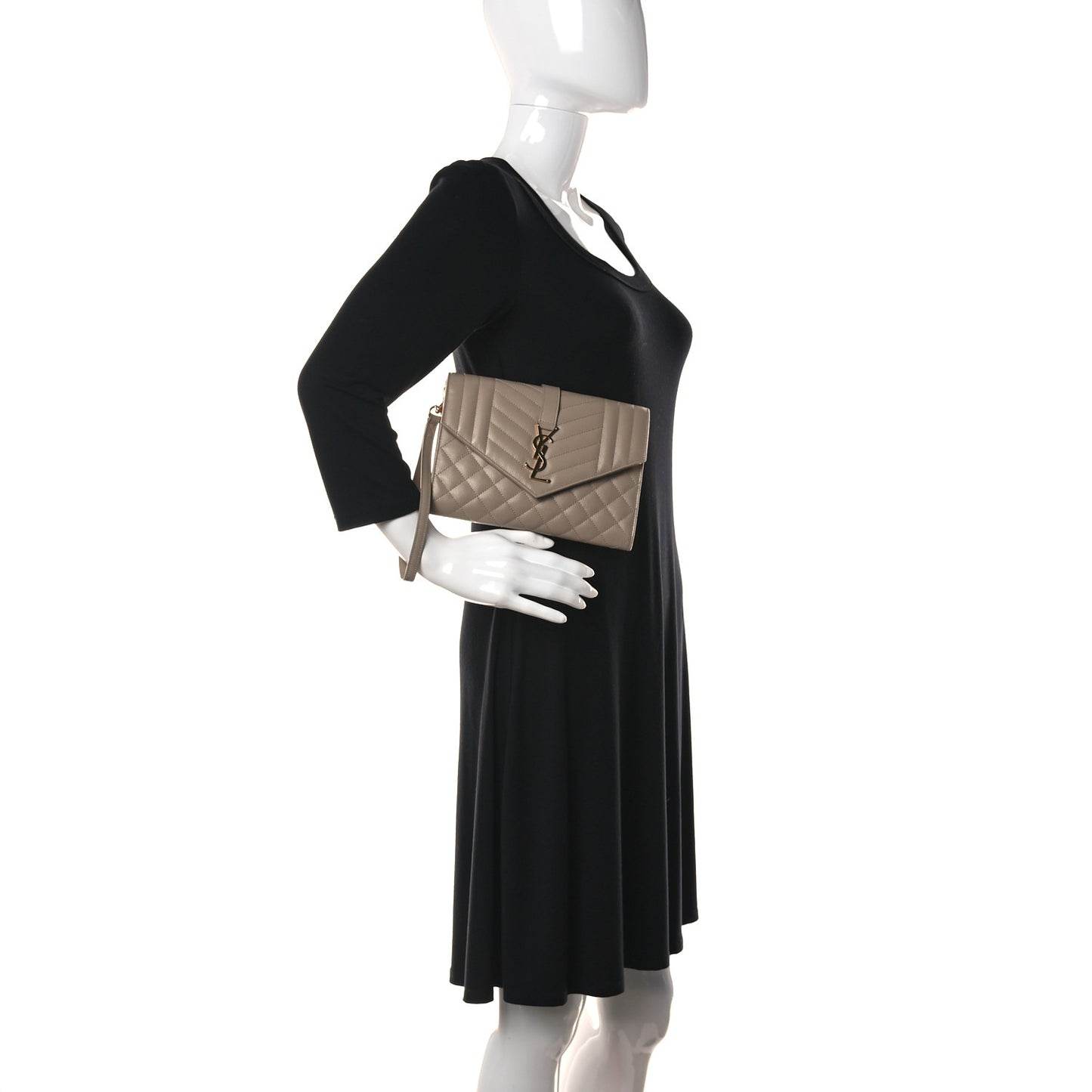 Grain De Poudre Textured Mixed Matelasse Triquilt Monogram Clutch Dark Beige
