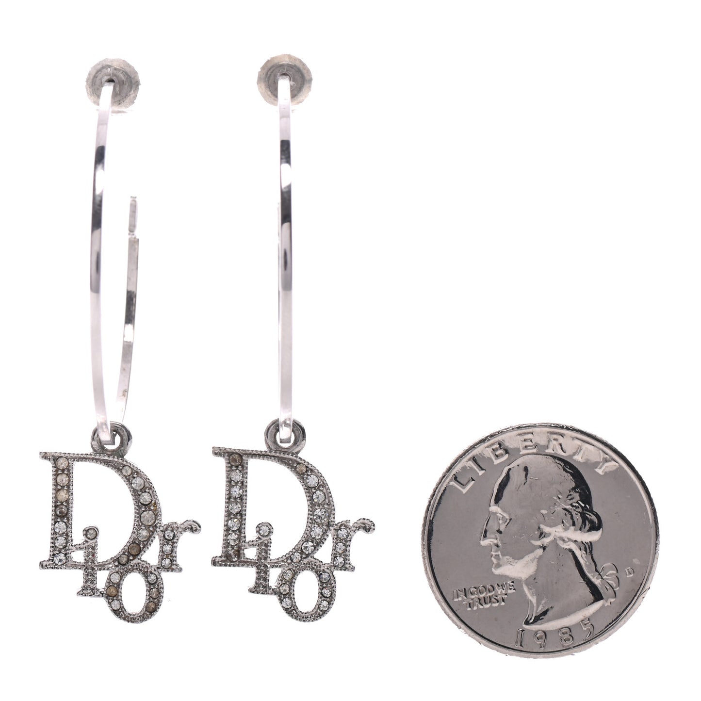 Crystal Logo Hoop Earrings Silver