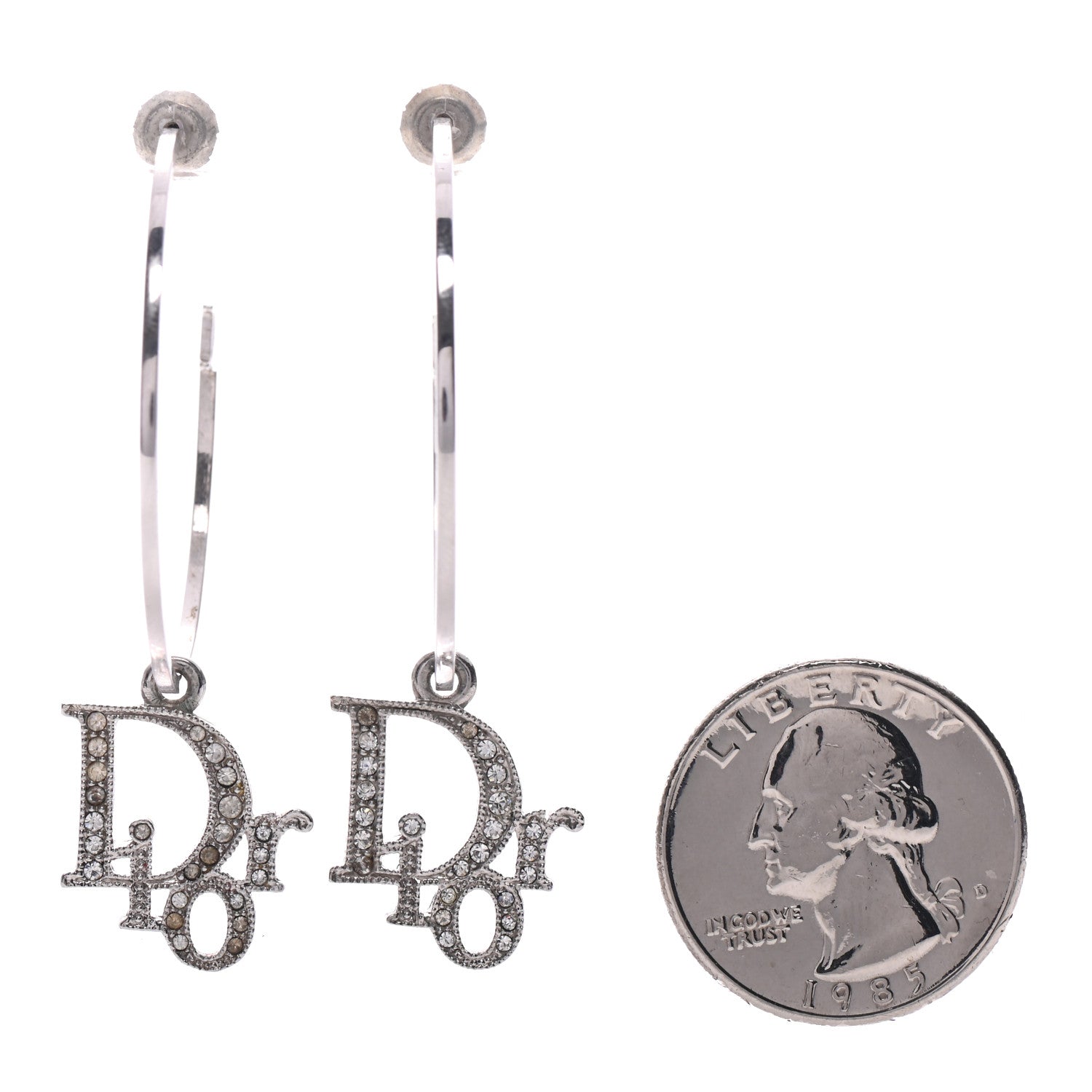 Christian Dior Crystal Logo Hoop Earrings Silver 2 of 5
