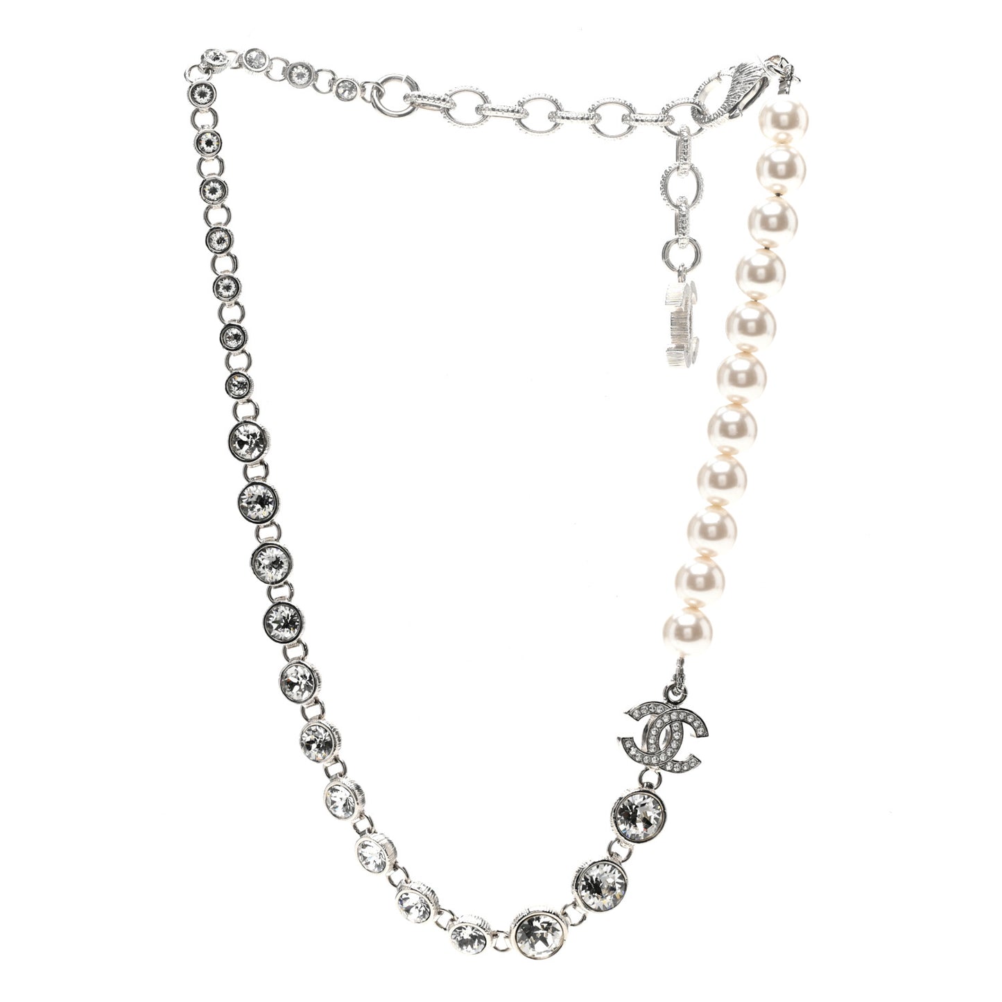 Pearl Crystal CC Choker Necklace Silver