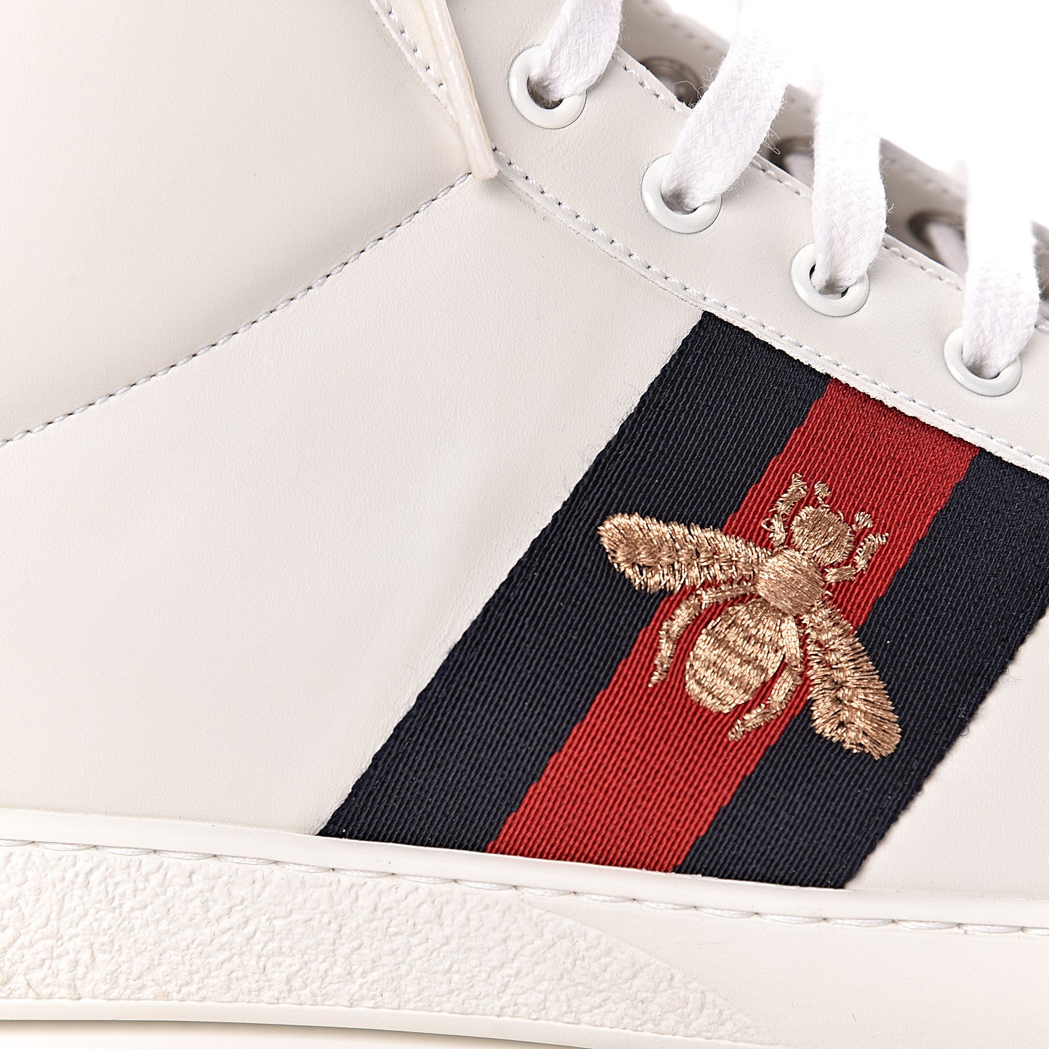 Gucci Calfskin Miro Soft Web Bee Embroidered Mens Ace High Top Sneakers 11.5 White 12 of 14