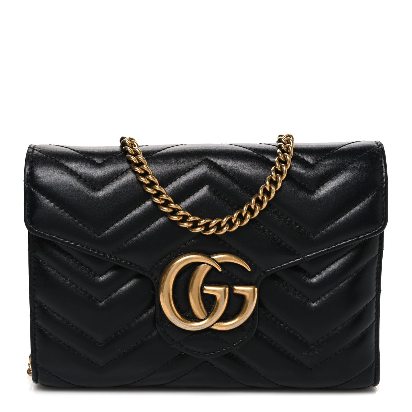 Calfskin Matelasse GG Marmont Chain Wallet Black