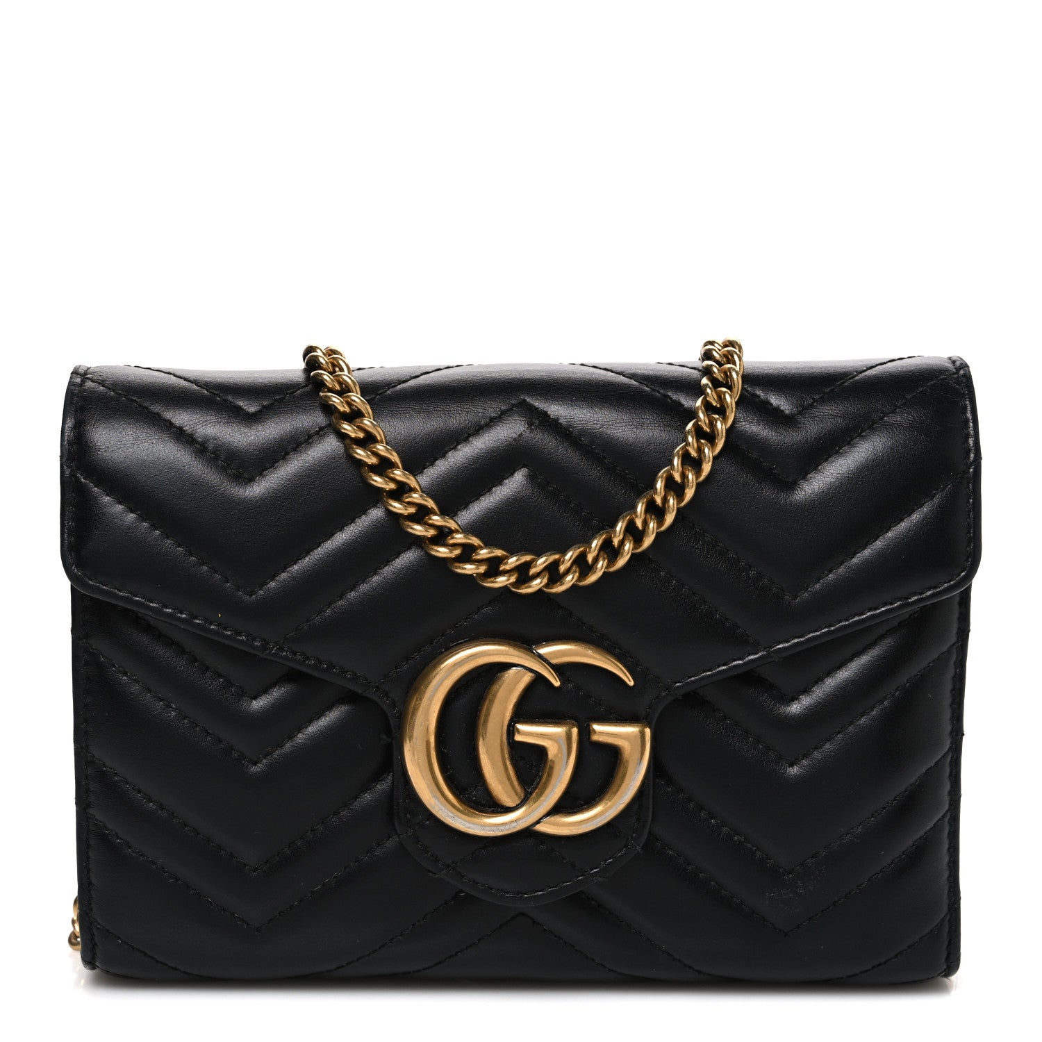 Gucci Calfskin Matelasse GG Marmont Chain Wallet Black 1 of 12