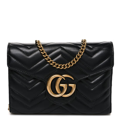 Gucci Calfskin Matelasse GG Marmont Chain Wallet Black 1 of 12