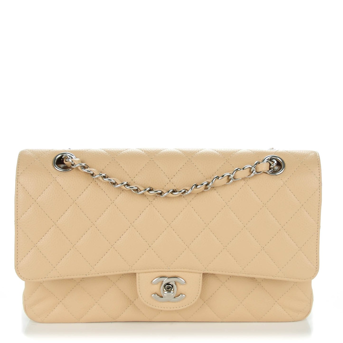 Caviar Quilted Medium Double Flap Beige Clair