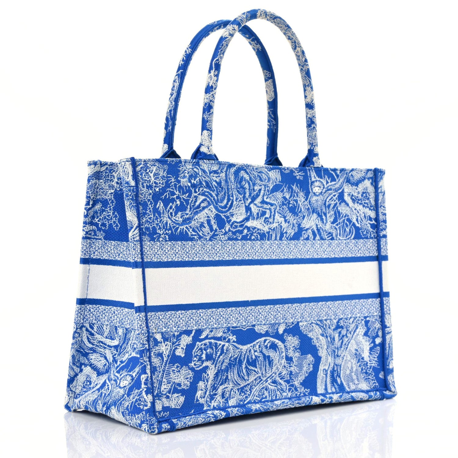 Christian Dior Canvas Embroidered Medium Dioriviera Toile De Jouy Book Tote Fluorescent Blue 3 of 11
