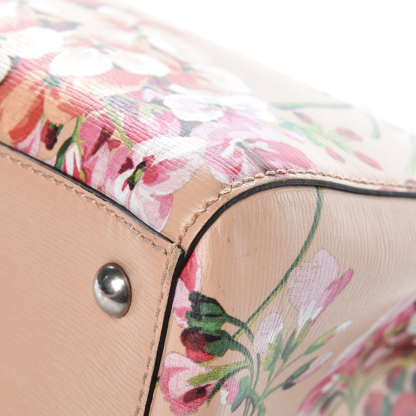 Shangai Calfskin Blooms Print Medium Bamboo Shopper Tote Pink Apricot Multicolor