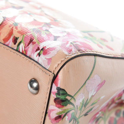 Gucci Shangai Calfskin Blooms Print Medium Bamboo Shopper Tote Pink Apricot Multicolor 11 of 16