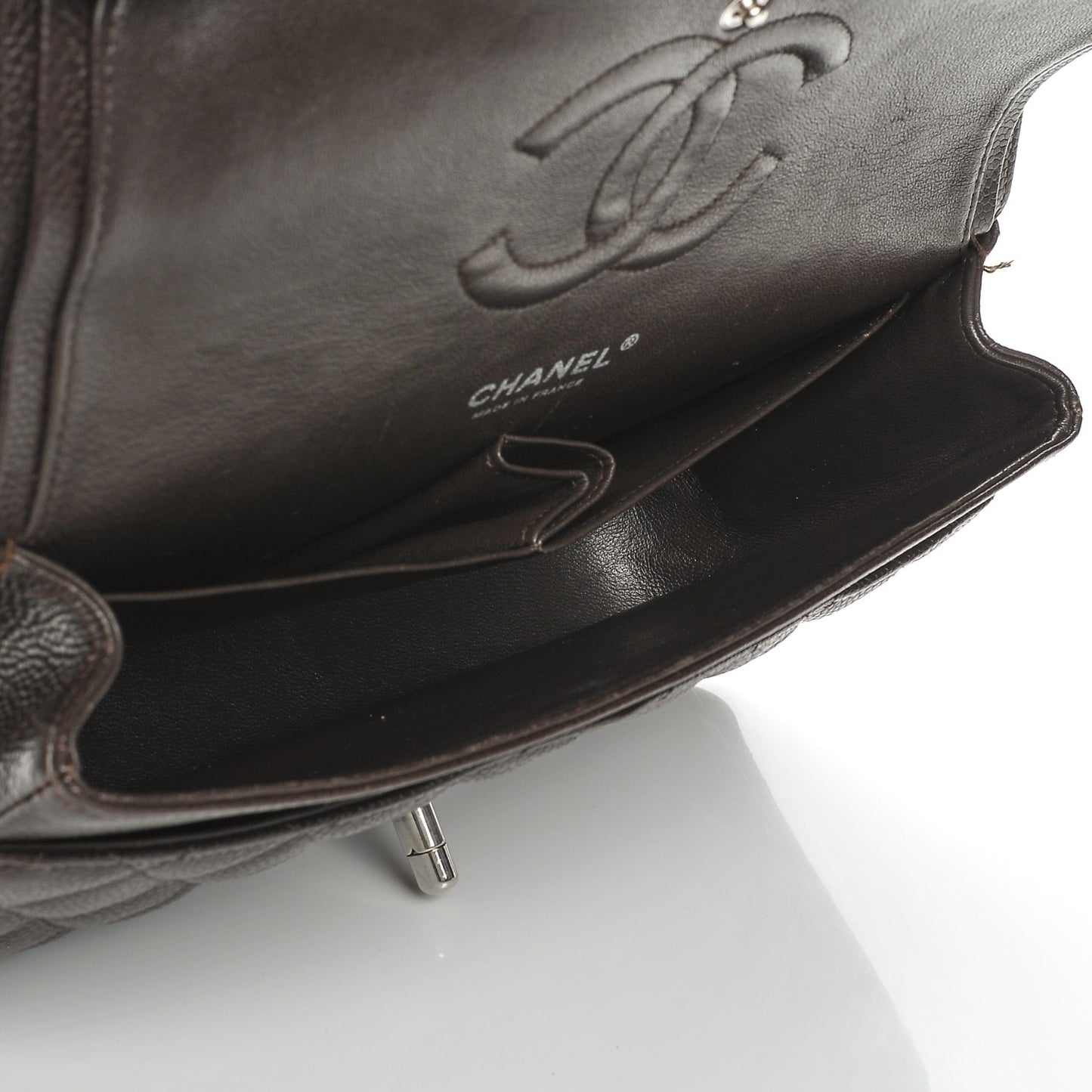Caviar Quilted Medium Double Flap Brown