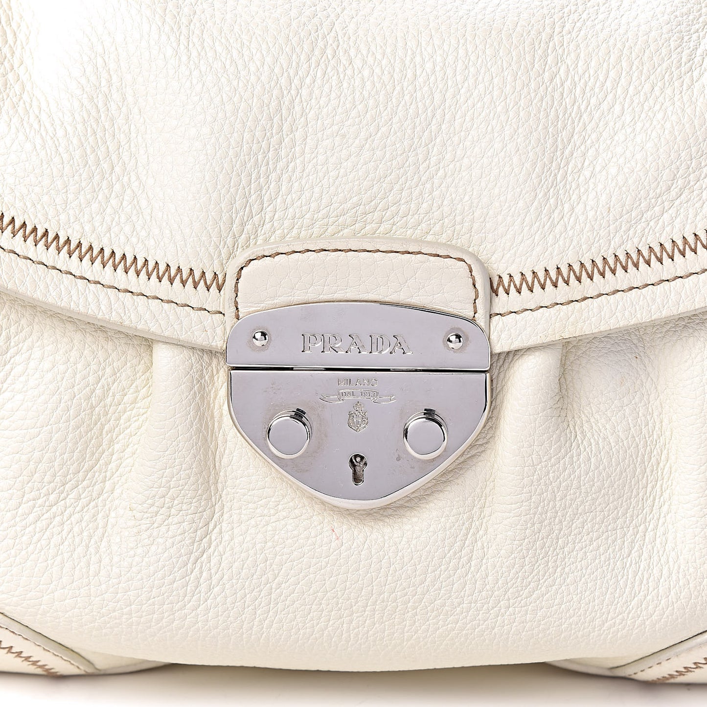 Vitello Daino Pushlock Flap Shoulder Bag Bianco