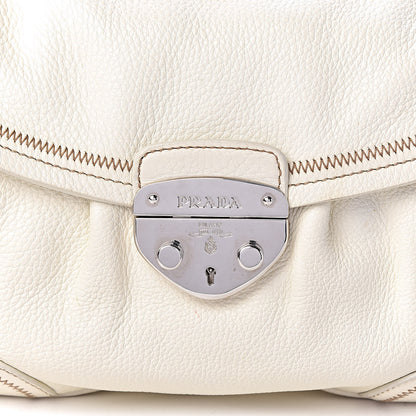 Prada Vitello Daino Pushlock Flap Shoulder Bag Bianco 14 of 21