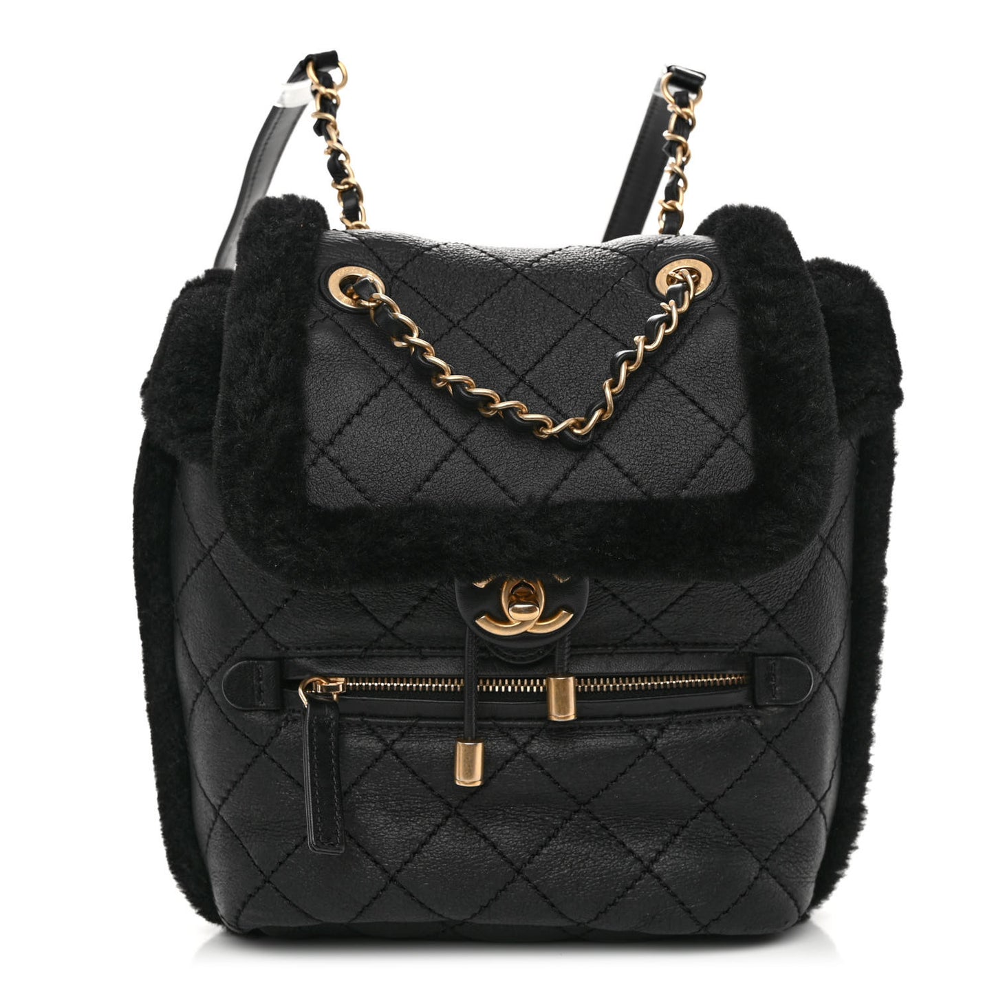 Lambskin Shearling Quilted CC Backpack Black