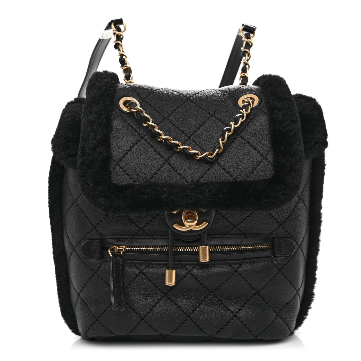 Chanel Lambskin Shearling Quilted CC Backpack Black 1 of 9