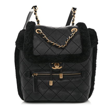 Chanel Lambskin Shearling Quilted CC Backpack Black 1 of 9