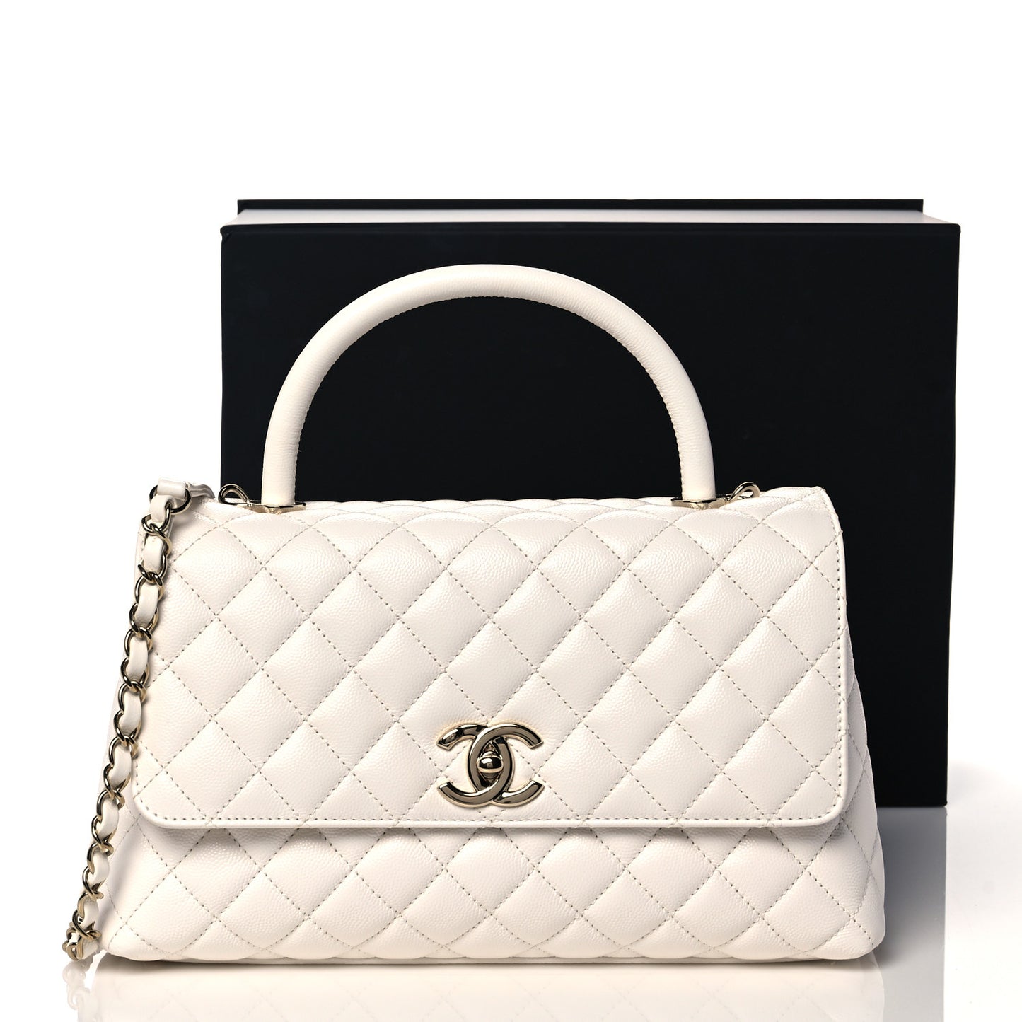 Caviar Quilted Small Coco Handle Flap White
