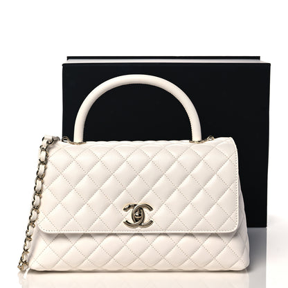 Chanel Caviar Quilted Small Coco Handle Flap White 10 of 10