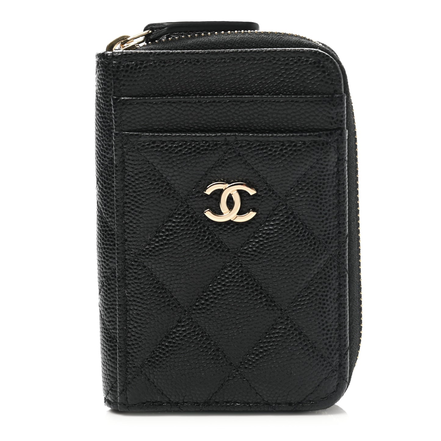 Caviar Quilted Zip Card Holder Black