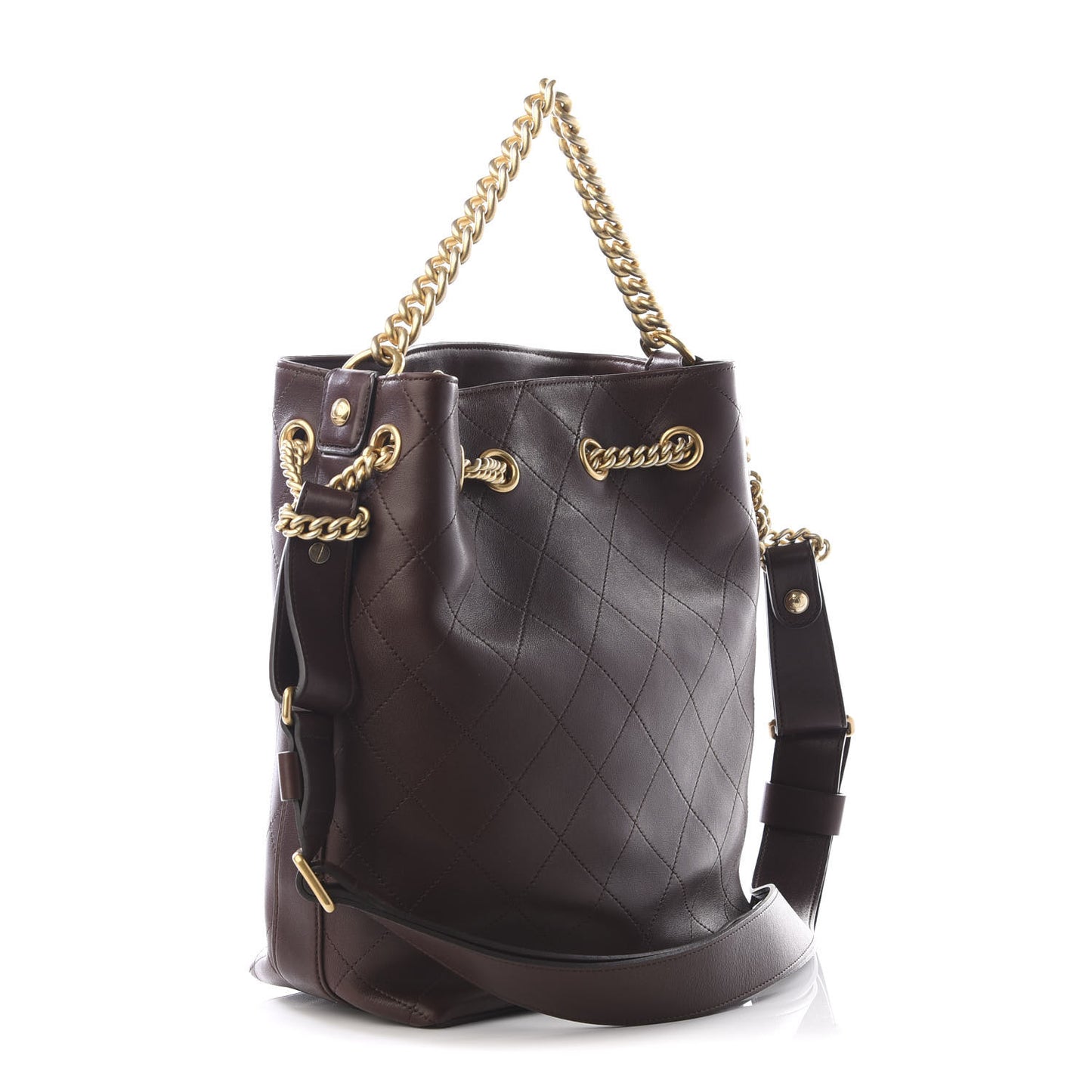 Calfskin Quilted Small On My Shoulder Drawstring Bag Brown