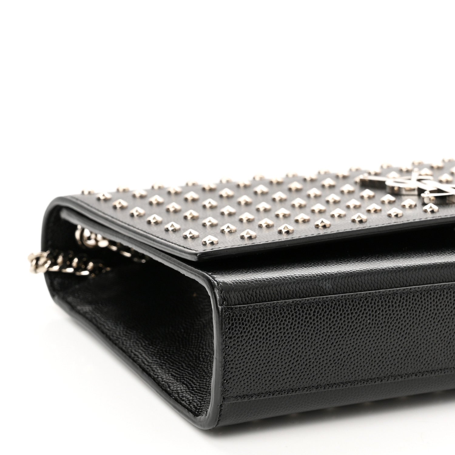 Saint Laurent Grain De Poudre Studded Medium Monogram Kate Satchel Black 9 of 10