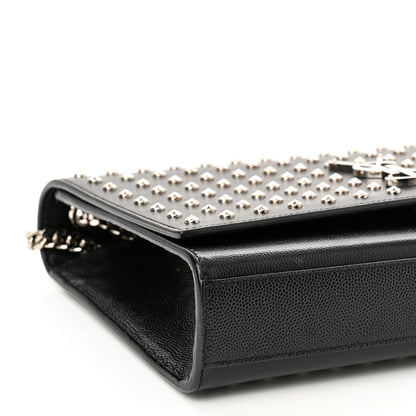 Saint Laurent Grain De Poudre Studded Medium Monogram Kate Satchel Black 9 of 10
