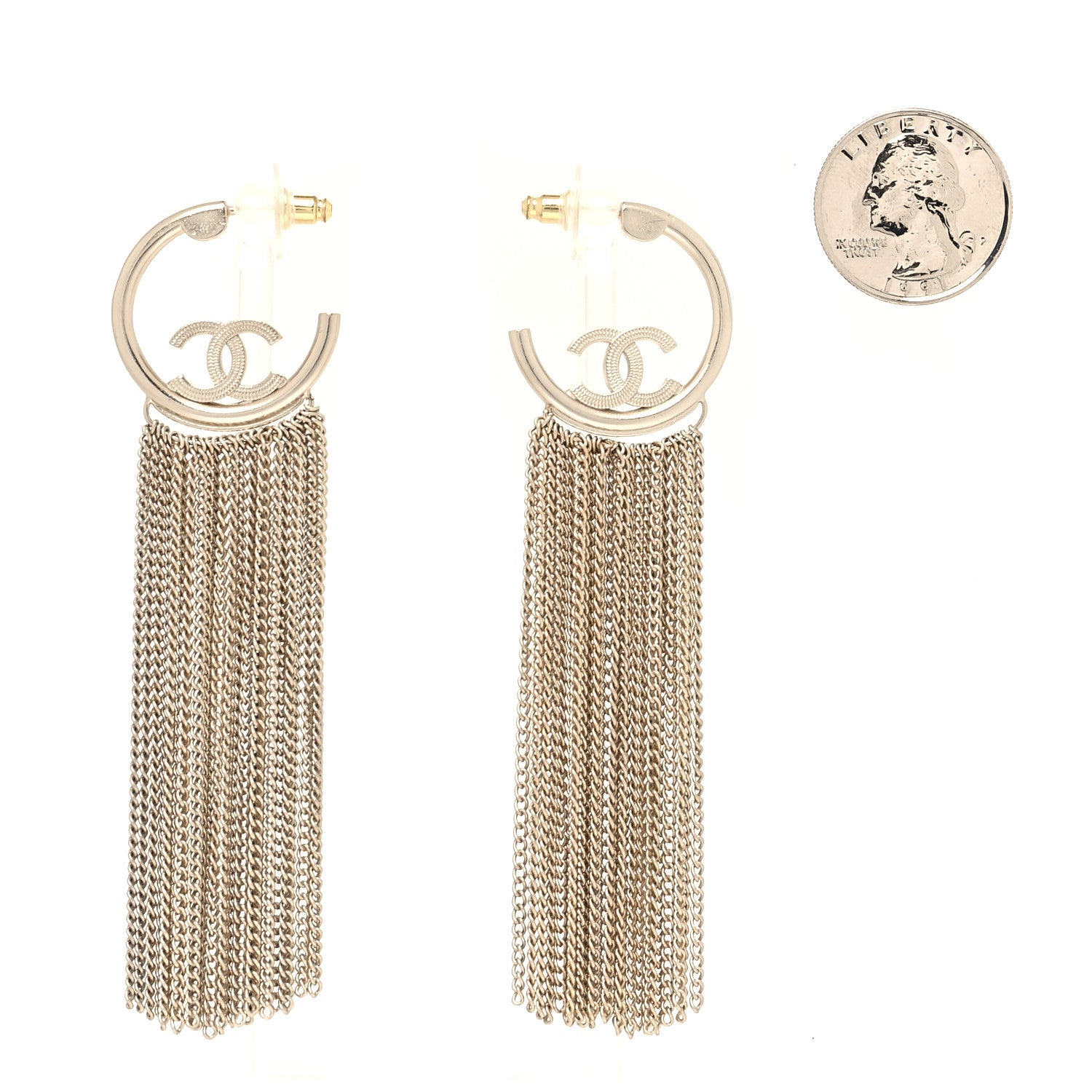 Chanel CC Hoop Drop Chain Earrings Gold 2 of 4