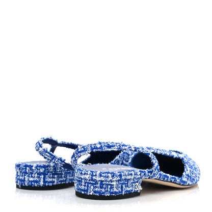 Chanel Tweed Cap Toe CC Slingback Flat 41 Blue Black 4 of 9