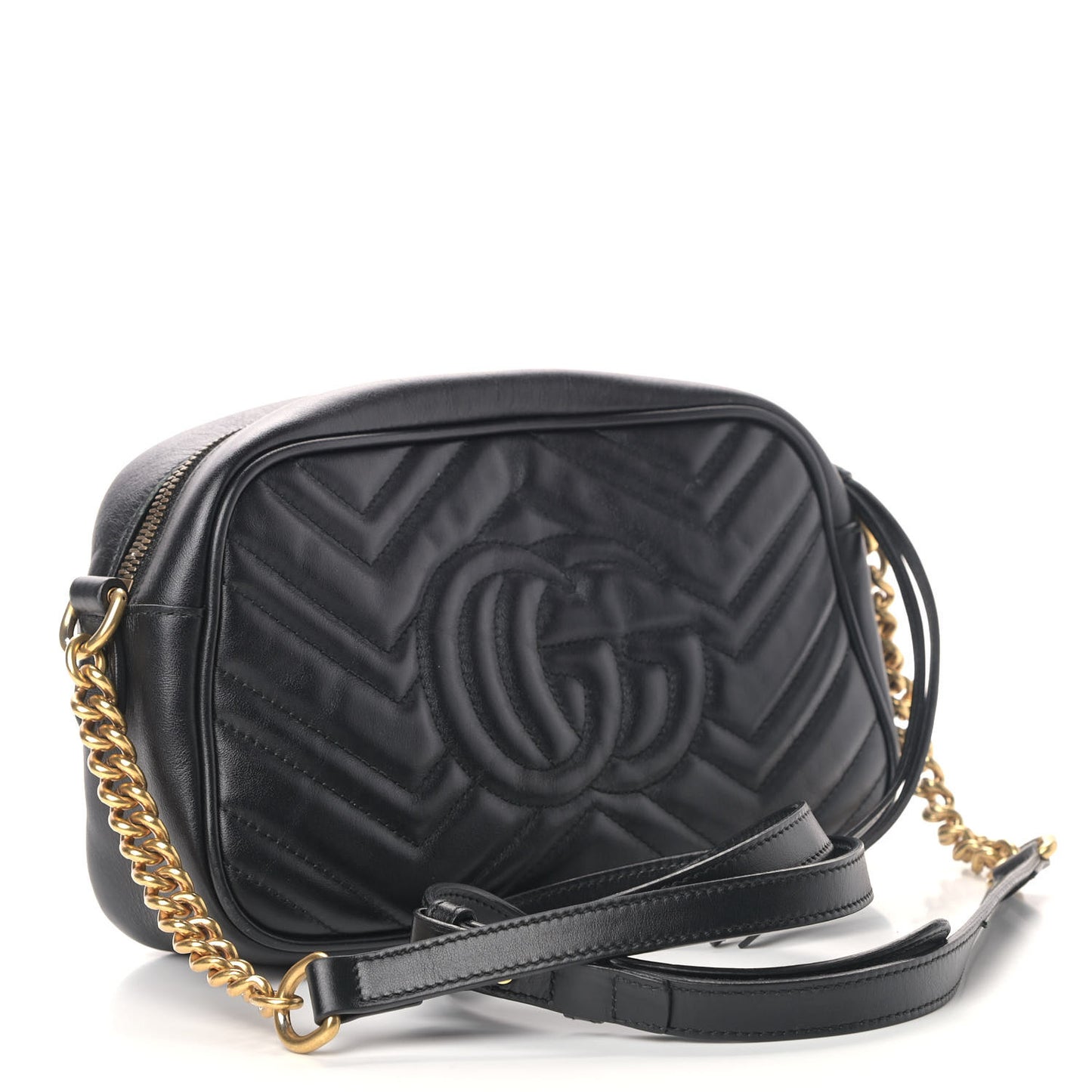 Calfskin Matelasse Small GG Marmont Chain Shoulder Bag Black