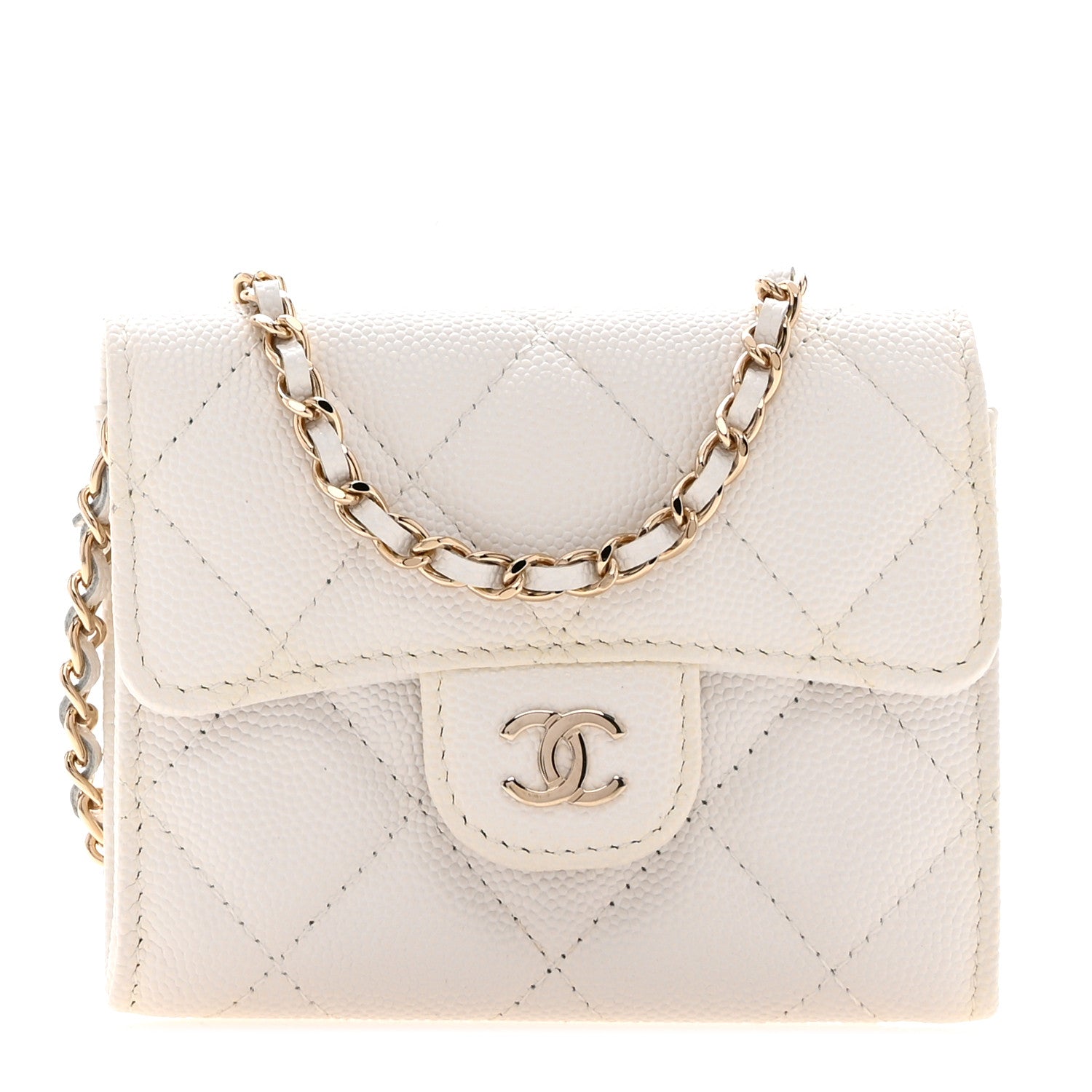 Chanel Caviar Quilted Flap Card Holder On Chain White 1 of 11