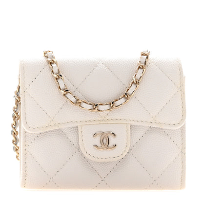 Chanel Caviar Quilted Flap Card Holder On Chain White 1 of 11