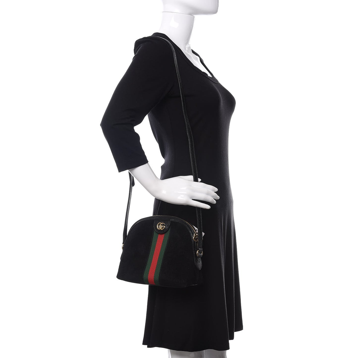 Suede Patent Web GG Small Ophidia Dome Shoulder Bag Black