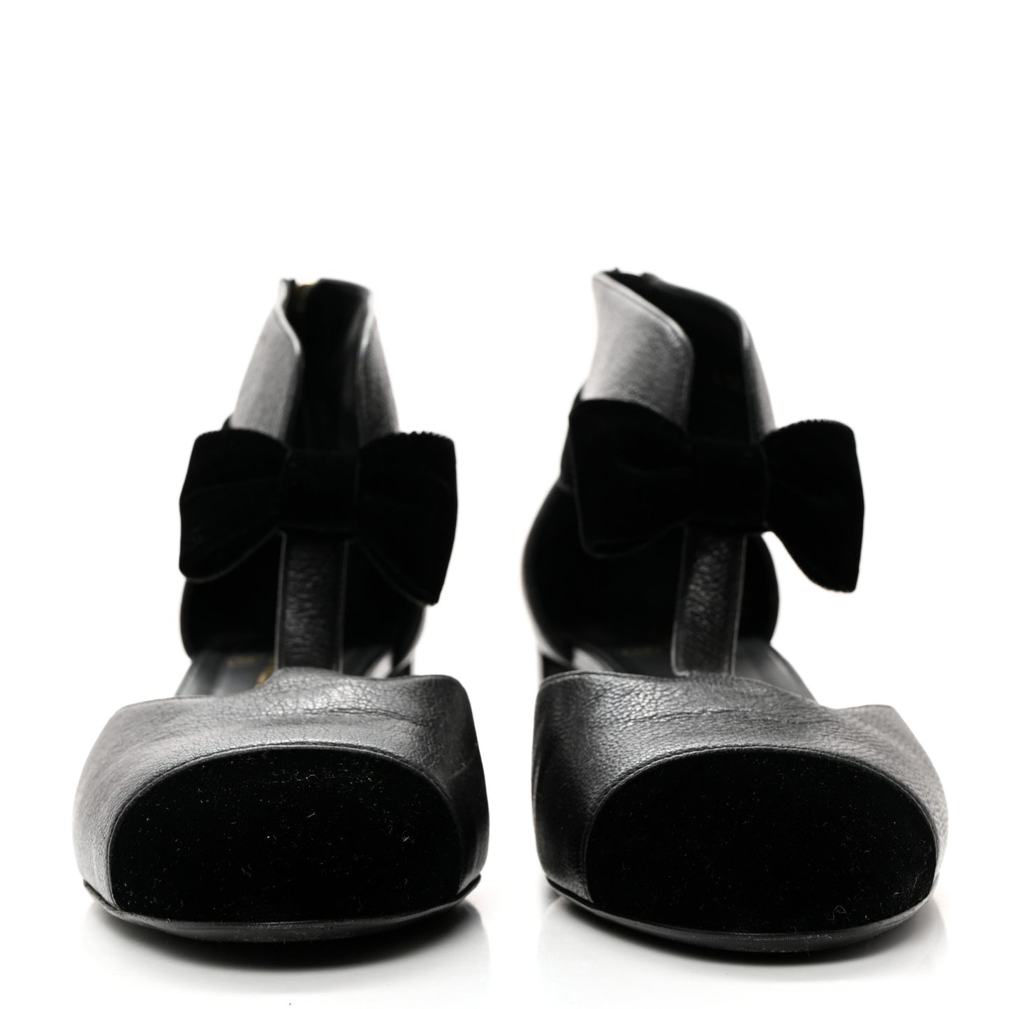 Goatskin Velvet Cap Toe CC Bow Cut Out Ankle Boots 41 Black