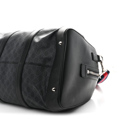 Gucci Soft GG Supreme Monogram Appia Calfskin Web Large Carry On Duffle Bag Black Grey 9 of 10