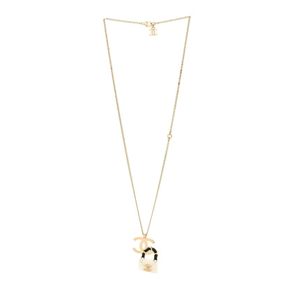 Chanel Metal Lambskin Resin CC Flap Bag Necklace Gold Black Pearly White 3 of 6