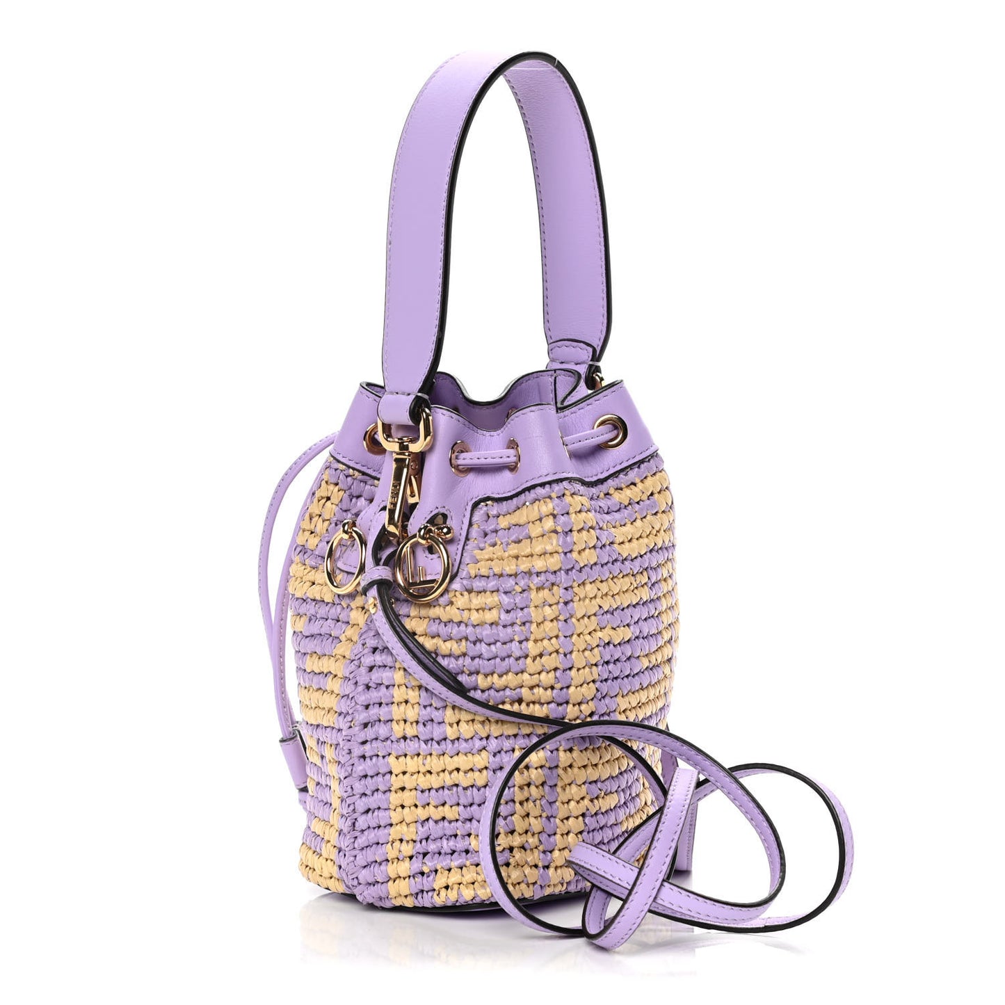 Raffia Vitello Seta F is Fendi FF Woven Mini Mon Tresor Bucket Bag Anemone Natural